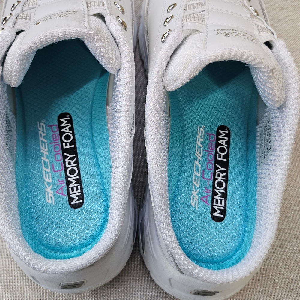 Skechers D'Lites Resilient Womens 9 White Silver Leather Mule Sneakers 11933 NEW - Picture 5 of 11